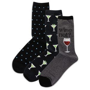Hot Sox Women's Assorted Drinks Socks 3 Pair, Charcoal Heather, Women's 9-11